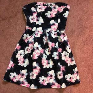 Strapless Floral Print Dress